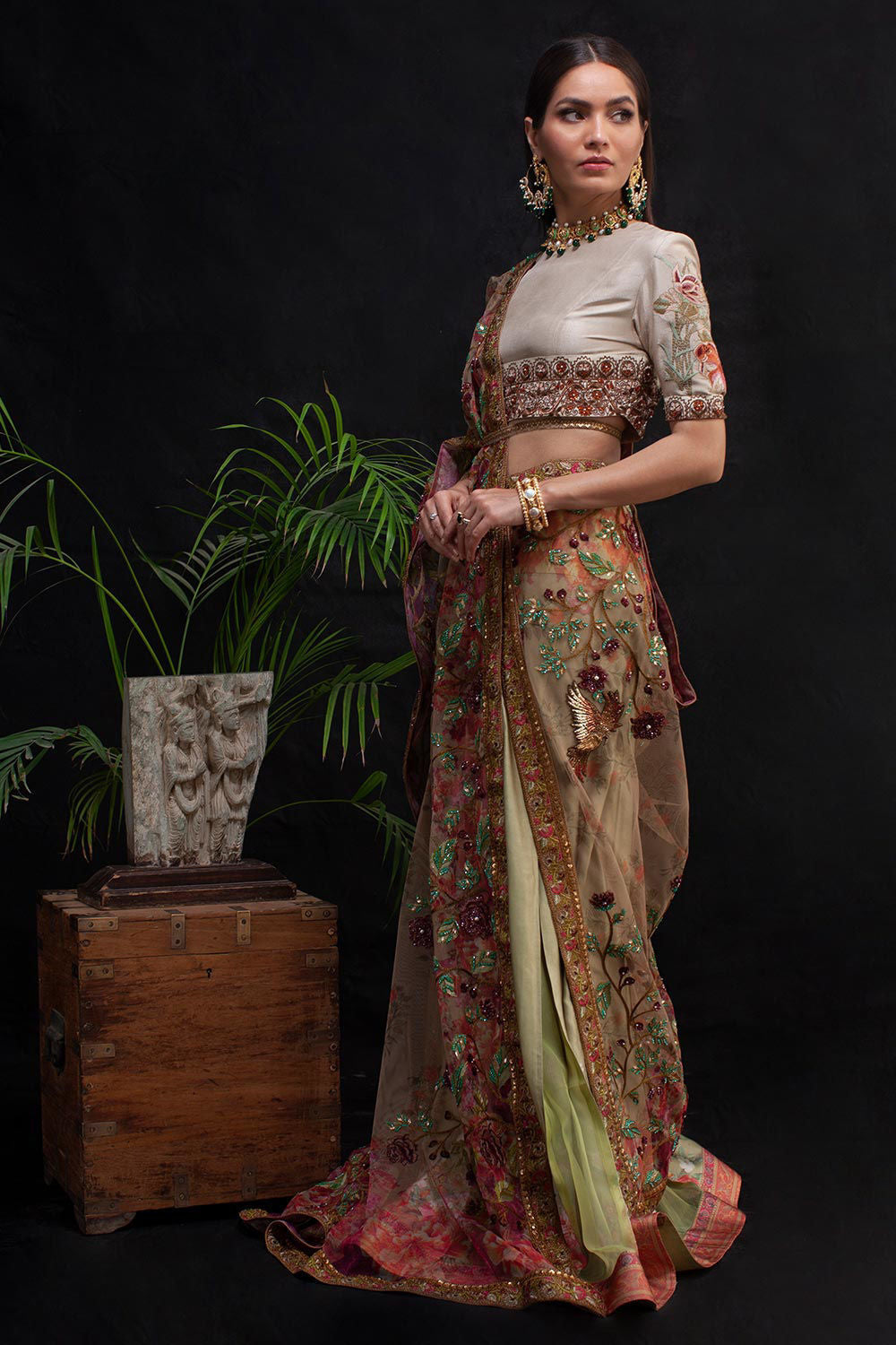 Green Floral Saari